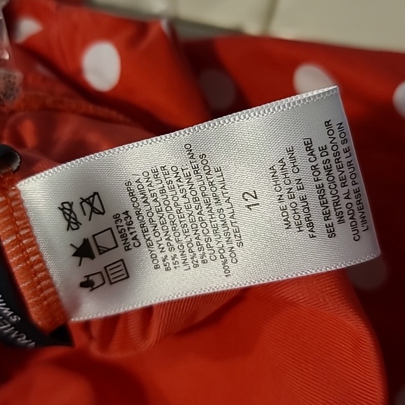 Carmen Marc Valvo Coral & White Polka Dot One-Piece Swimsuit - Picture 4 of 4